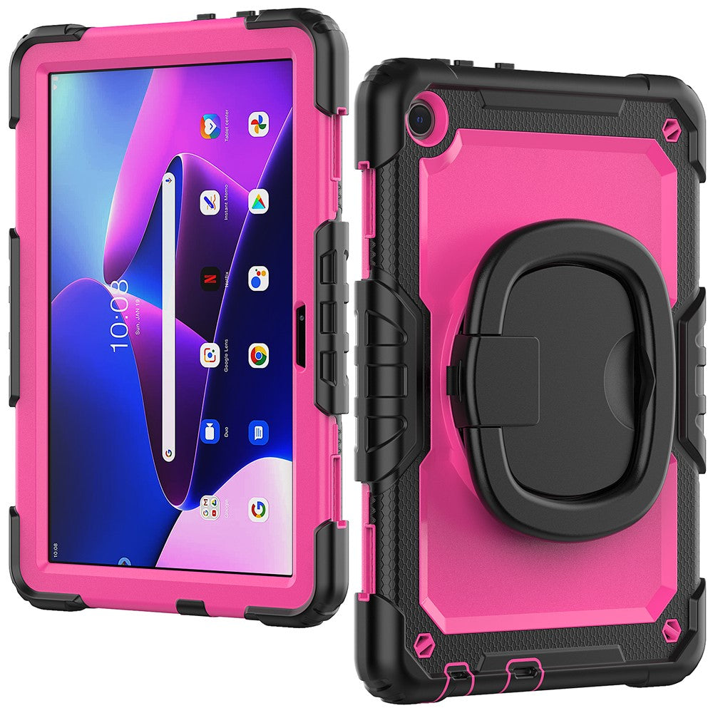 For Lenovo Tab M10 (Gen 3) TB-328FU / TB-328XU PC + Silicone Tablet Cover 360-Degree Rotating Kickstand Anti-drop Case with Shoulder Strap - Black / Rose PC