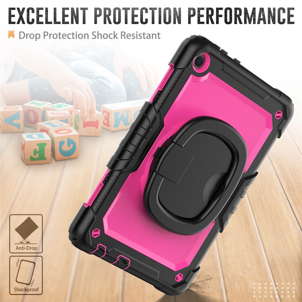 For Lenovo Tab M10 (Gen 3) TB-328FU / TB-328XU PC + Silicone Tablet Cover 360-Degree Rotating Kickstand Anti-drop Case with Shoulder Strap - Black / Rose PC