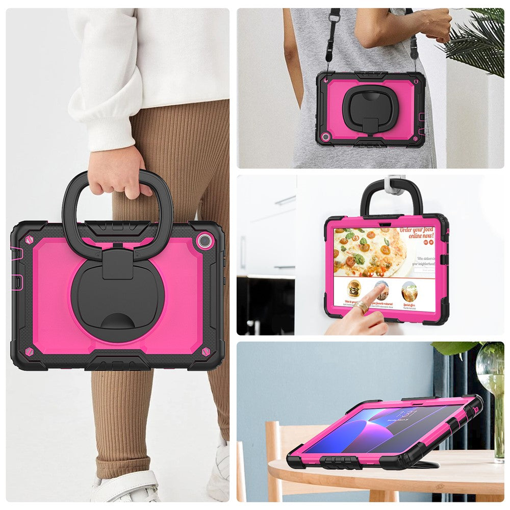 For Lenovo Tab M10 (Gen 3) TB-328FU / TB-328XU PC + Silicone Tablet Cover 360-Degree Rotating Kickstand Anti-drop Case with Shoulder Strap - Black / Rose PC
