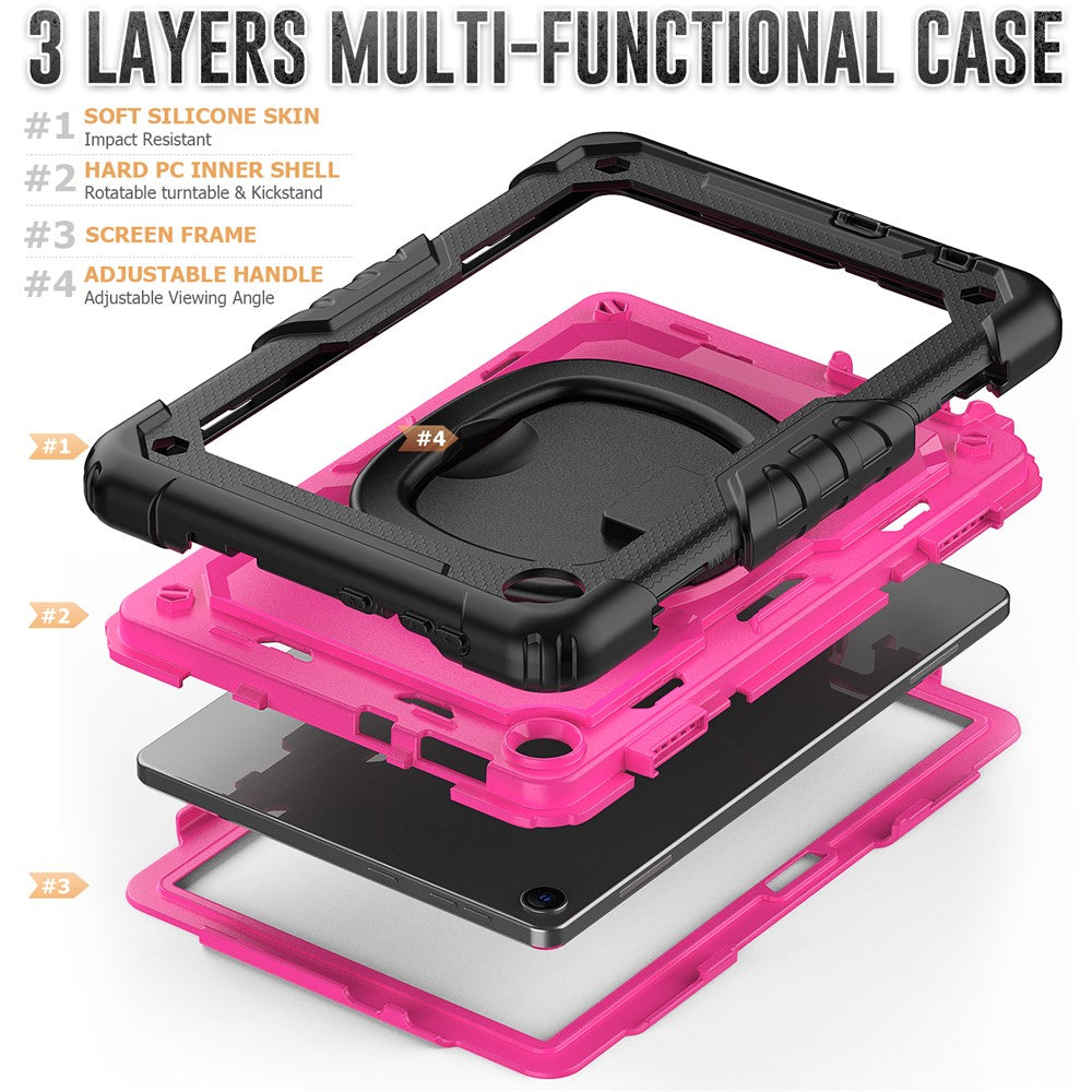 For Lenovo Tab M10 (Gen 3) TB-328FU / TB-328XU PC + Silicone Tablet Cover 360-Degree Rotating Kickstand Anti-drop Case with Shoulder Strap - Black / Rose PC