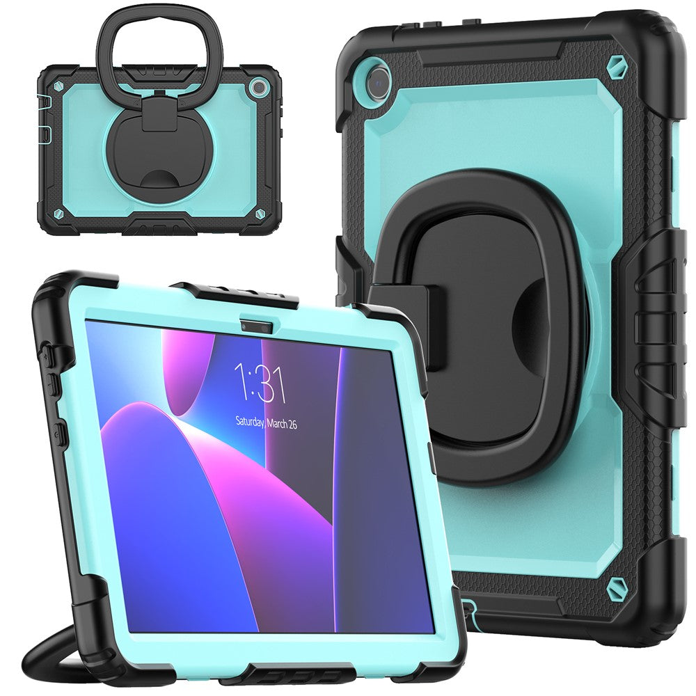 For Lenovo Tab M10 (Gen 3) TB-328FU / TB-328XU PC + Silicone Tablet Cover 360-Degree Rotating Kickstand Anti-drop Case with Shoulder Strap - Black / Baby Blue PC