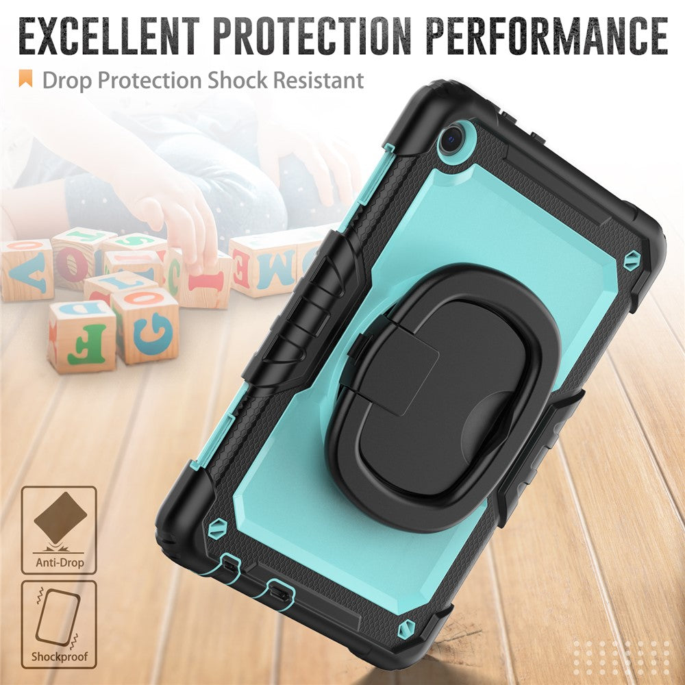 For Lenovo Tab M10 (Gen 3) TB-328FU / TB-328XU PC + Silicone Tablet Cover 360-Degree Rotating Kickstand Anti-drop Case with Shoulder Strap - Black / Baby Blue PC