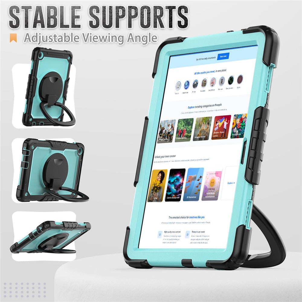 For Lenovo Tab M10 (Gen 3) TB-328FU / TB-328XU PC + Silicone Tablet Cover 360-Degree Rotating Kickstand Anti-drop Case with Shoulder Strap - Black / Baby Blue PC