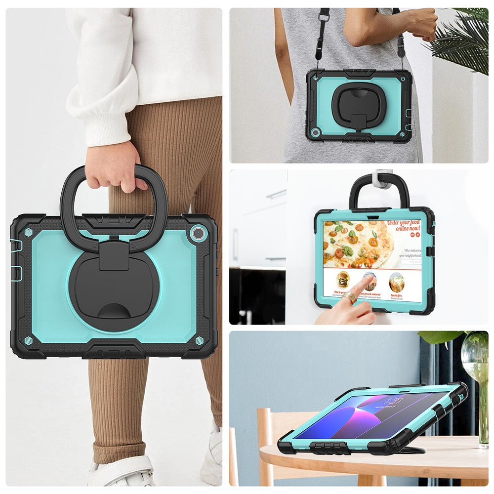 For Lenovo Tab M10 (Gen 3) TB-328FU / TB-328XU PC + Silicone Tablet Cover 360-Degree Rotating Kickstand Anti-drop Case with Shoulder Strap - Black / Baby Blue PC