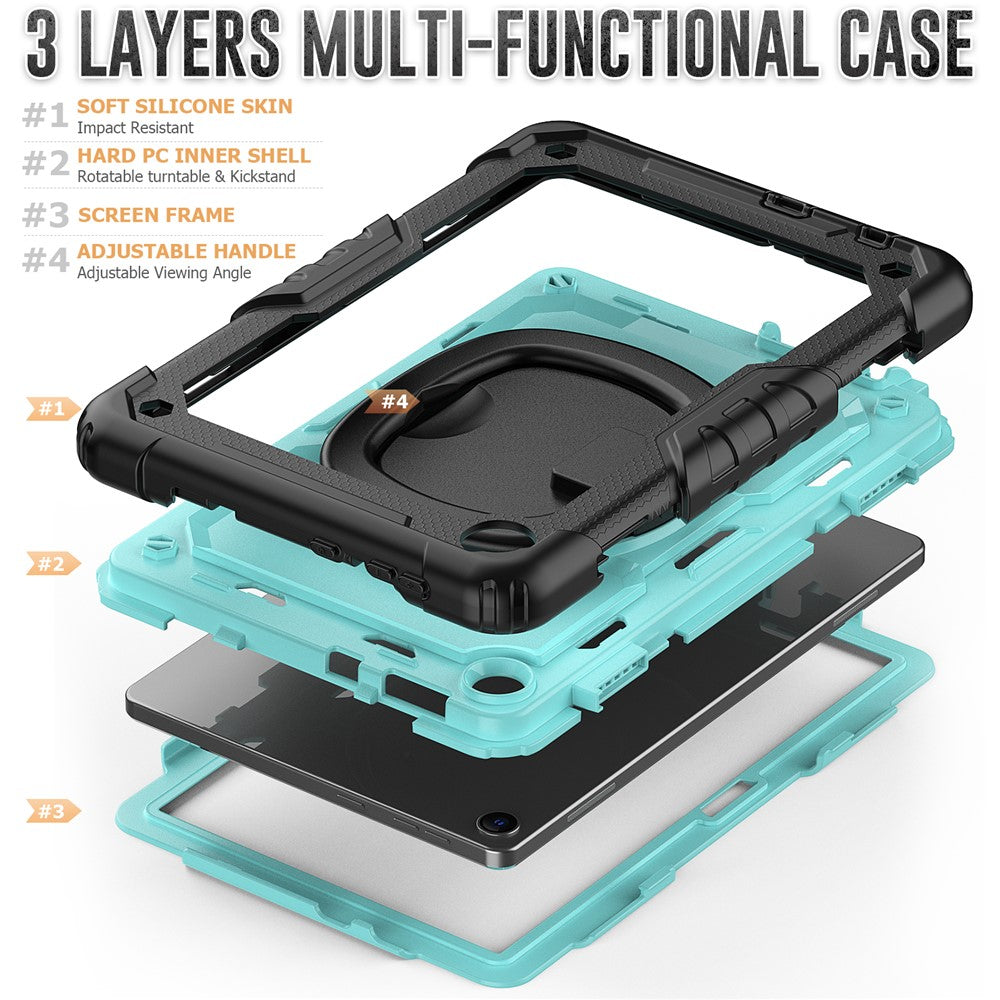 For Lenovo Tab M10 (Gen 3) TB-328FU / TB-328XU PC + Silicone Tablet Cover 360-Degree Rotating Kickstand Anti-drop Case with Shoulder Strap - Black / Baby Blue PC