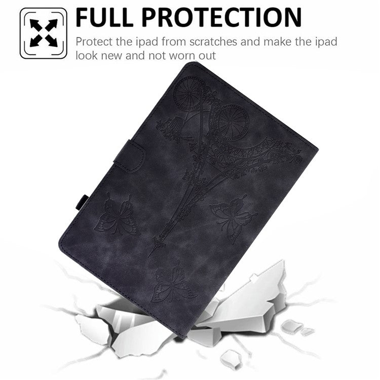 For Samsung Galaxy Tab S6 Lite (2024) / S6 Lite (2022) / S6 Lite (2020) P610 Leather Tablet Cover Tower Bike Butterfly Pattern Stand - Black