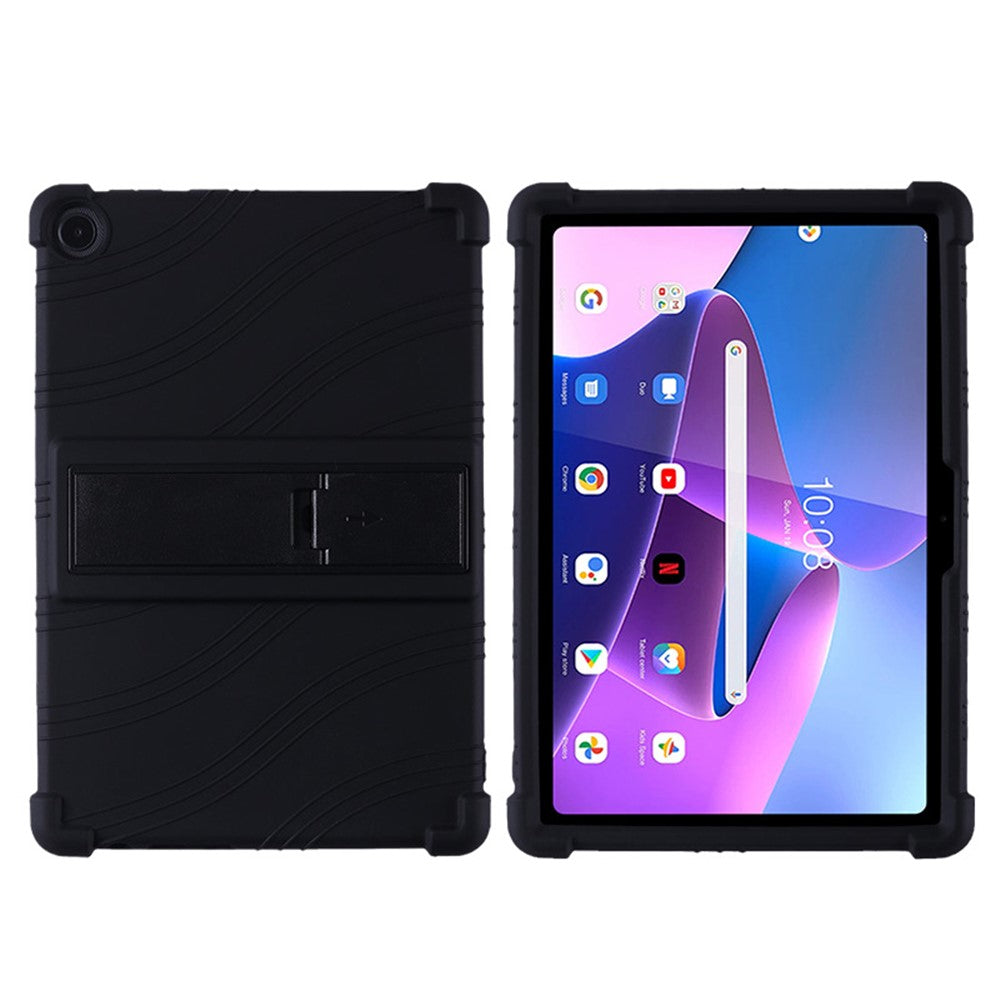 For Lenovo Tab M10 (Gen 3) / TB-328XU Anti-drop Tablet Case Anti-scratch Silicone Tablet Cover with Kickstand - Black