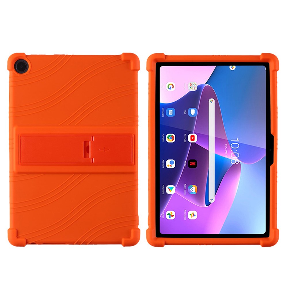 For Lenovo Tab M10 (Gen 3) / TB-328XU Anti-drop Tablet Case Anti-scratch Silicone Tablet Cover with Kickstand - Orange