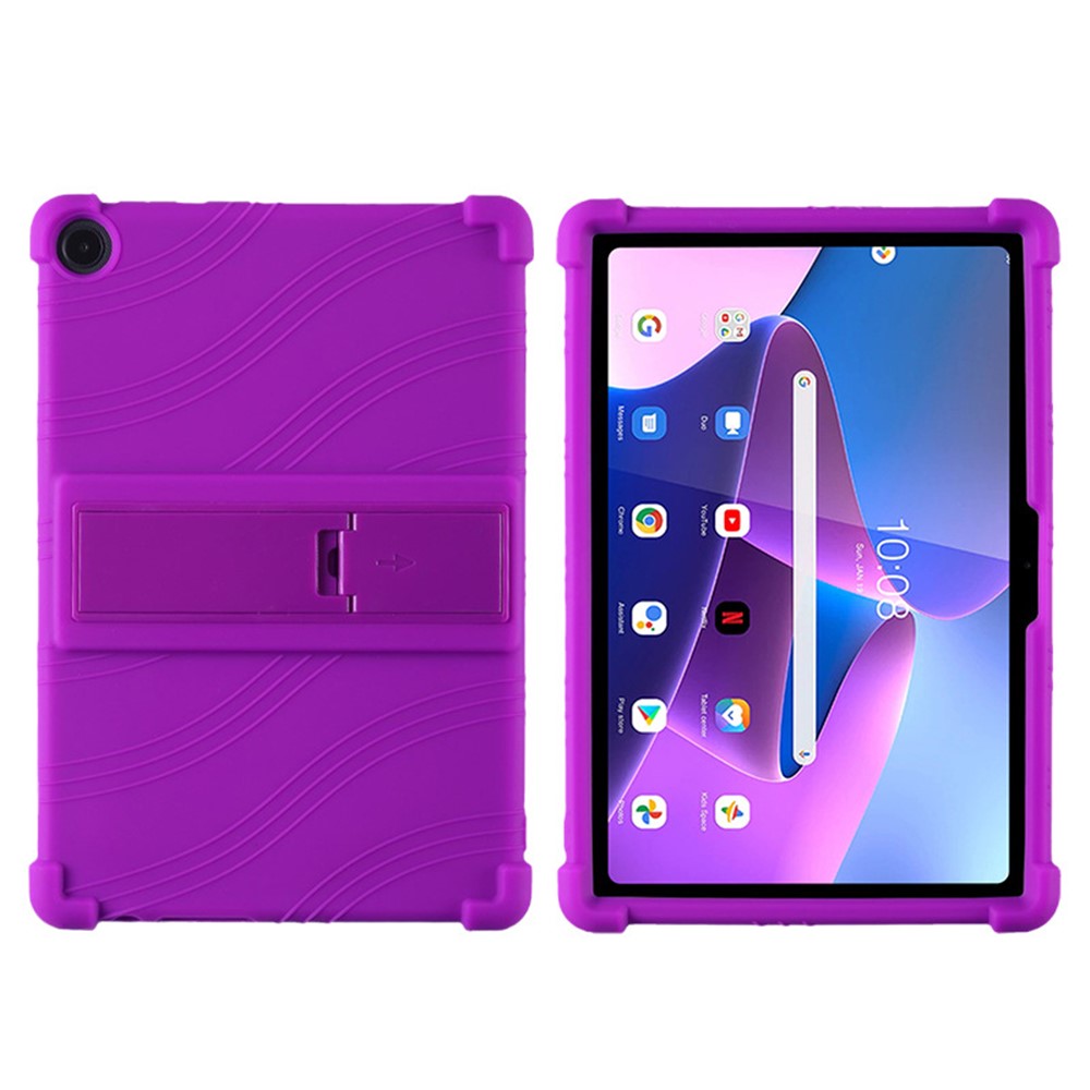 For Lenovo Tab M10 (Gen 3) / TB-328XU Anti-drop Tablet Case Anti-scratch Silicone Tablet Cover with Kickstand - Purple