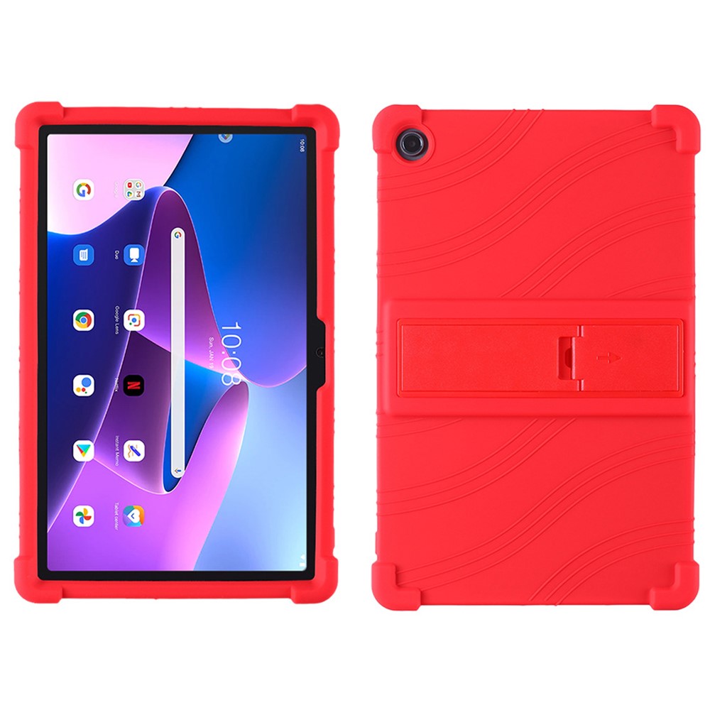 For Lenovo K10 Pro TB226XC / TB-223FC Anti-Slip Silicone Tablet Case Kickstand Shockproof Protective Cover - Red