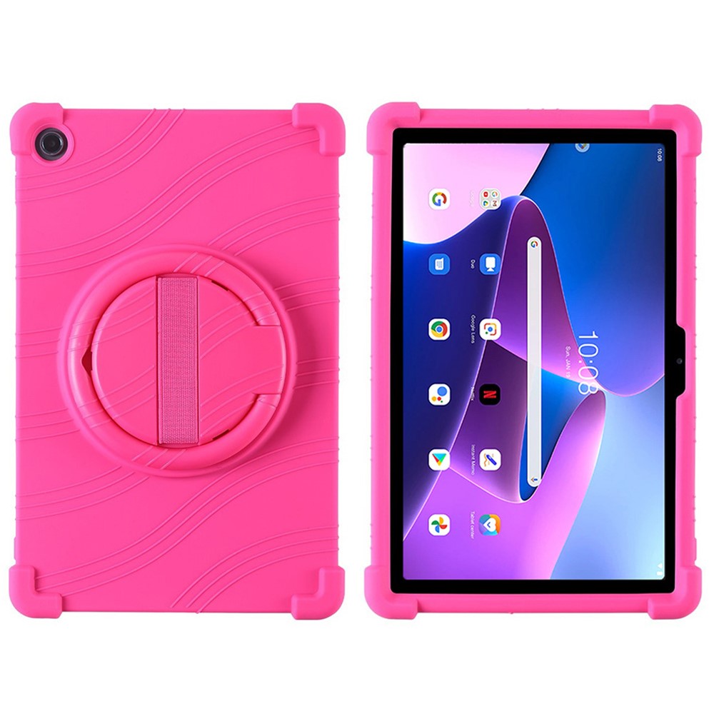 For Lenovo Tab M10 Plus (3rd Gen) / Xiaoxin Pad 2022 10.6 inch 125FU / 128FU Silicone Protective Cover Rotary Hand Grip Kickstand Shockproof Tablet Case - Rose