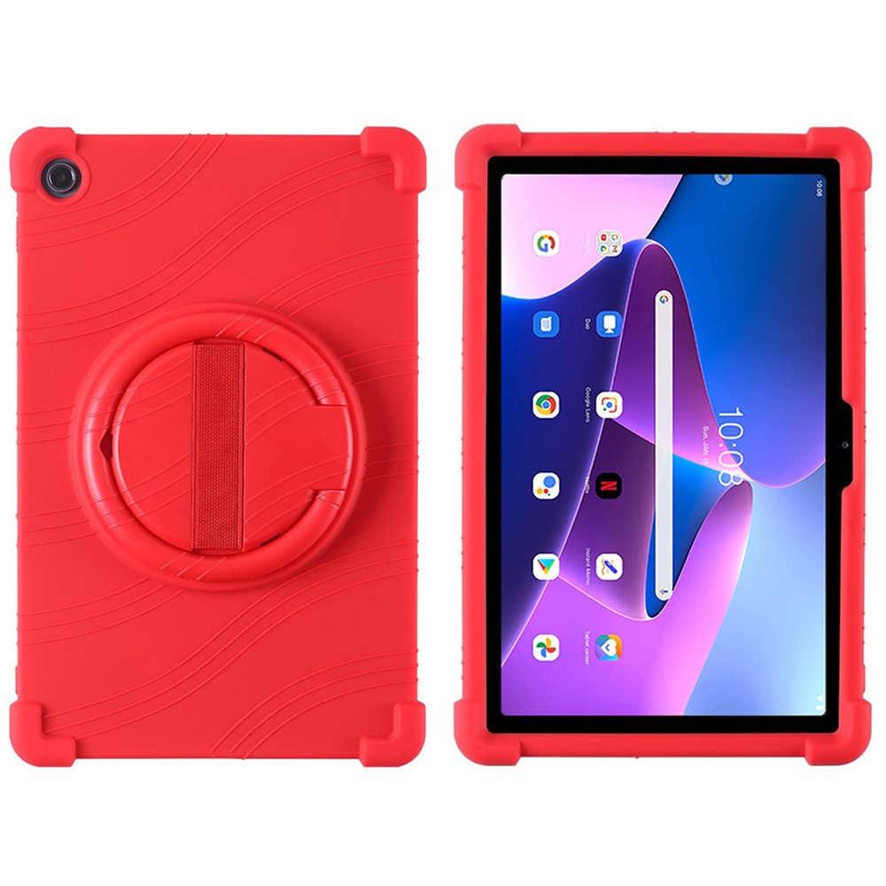 For Lenovo Tab M10 Plus (3rd Gen) / Xiaoxin Pad 2022 10.6 inch 125FU / 128FU Silicone Protective Cover Rotary Hand Grip Kickstand Shockproof Tablet Case - Red