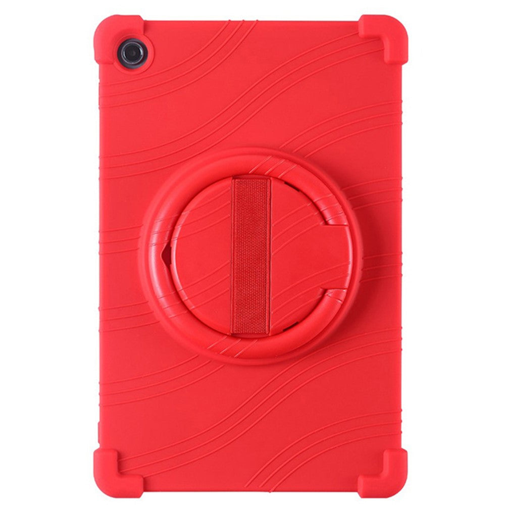 For Lenovo Tab M10 Plus (3rd Gen) / Xiaoxin Pad 2022 10.6 inch 125FU / 128FU Silicone Protective Cover Rotary Hand Grip Kickstand Shockproof Tablet Case - Red