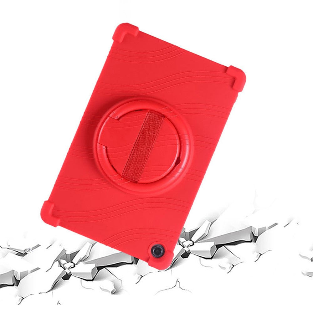 For Lenovo Tab M10 Plus (3rd Gen) / Xiaoxin Pad 2022 10.6 inch 125FU / 128FU Silicone Protective Cover Rotary Hand Grip Kickstand Shockproof Tablet Case - Red