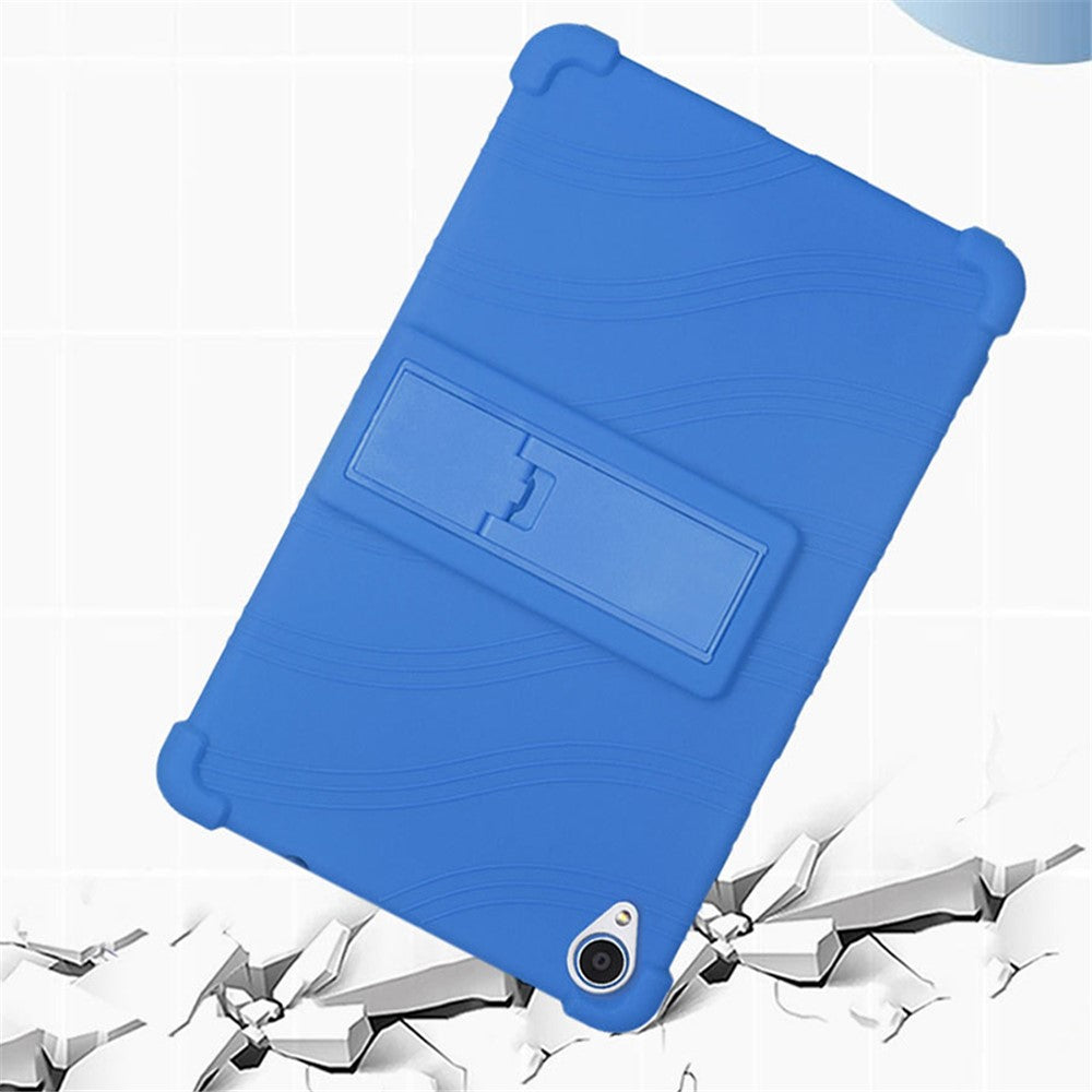 For Lenovo Tab M8 (FHD) TB-8505 / TB-8705 Kickstand Silicone Tablet Case Anti-Slip Kids Friendly Shockproof Soft Cover - Dark Blue