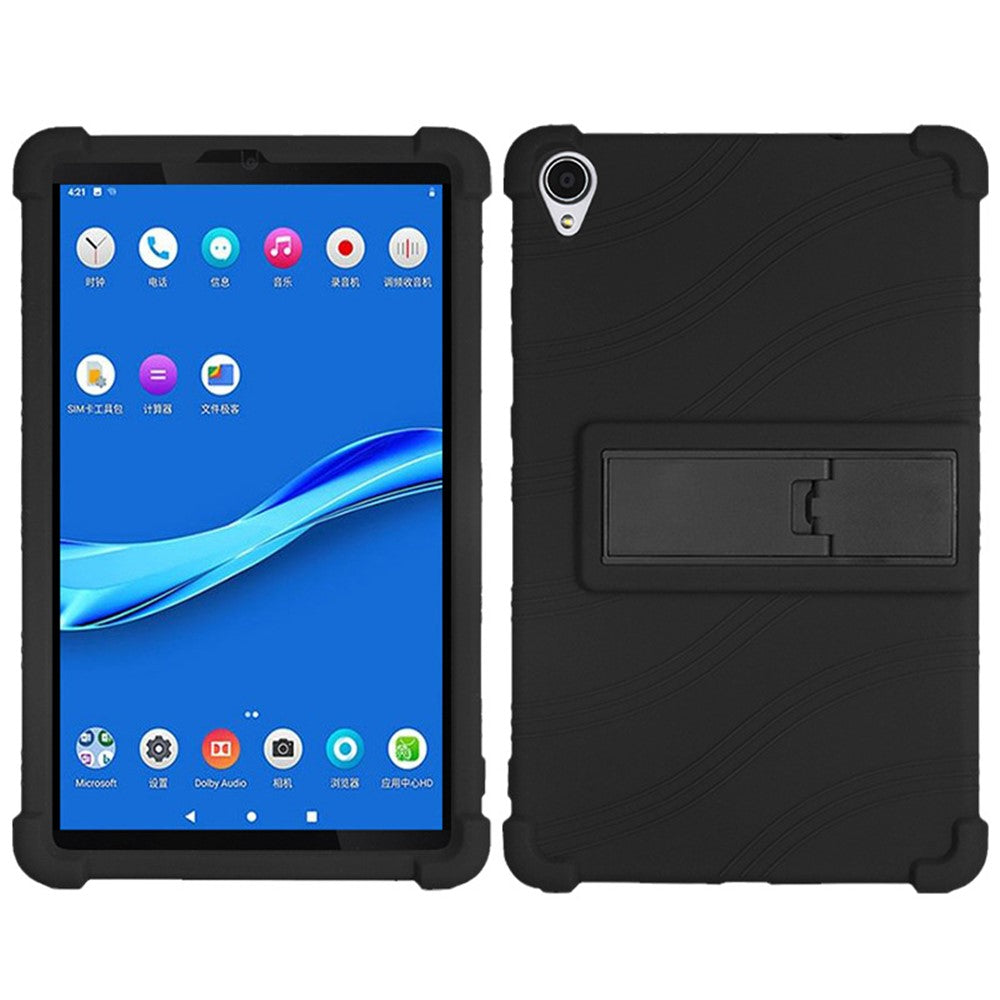 For Lenovo Tab M8 (FHD) TB-8505 / TB-8705 Kickstand Silicone Tablet Case Anti-Slip Kids Friendly Shockproof Soft Cover - Black