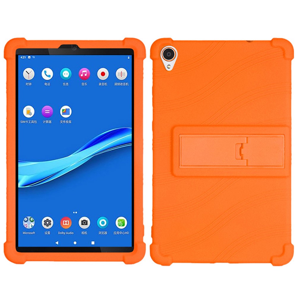For Lenovo Tab M8 (FHD) TB-8505 / TB-8705 Kickstand Silicone Tablet Case Anti-Slip Kids Friendly Shockproof Soft Cover - Orange