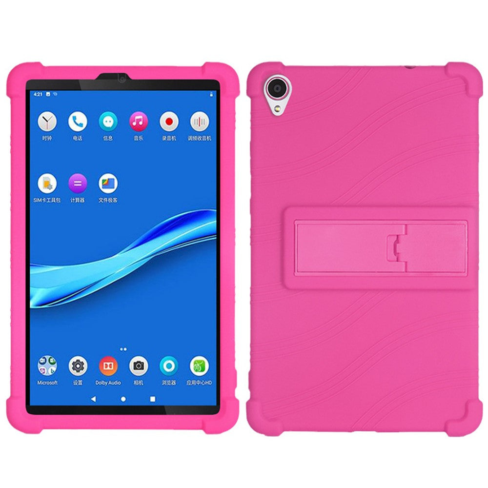 For Lenovo Tab M8 (FHD) TB-8505 / TB-8705 Kickstand Silicone Tablet Case Anti-Slip Kids Friendly Shockproof Soft Cover - Rose
