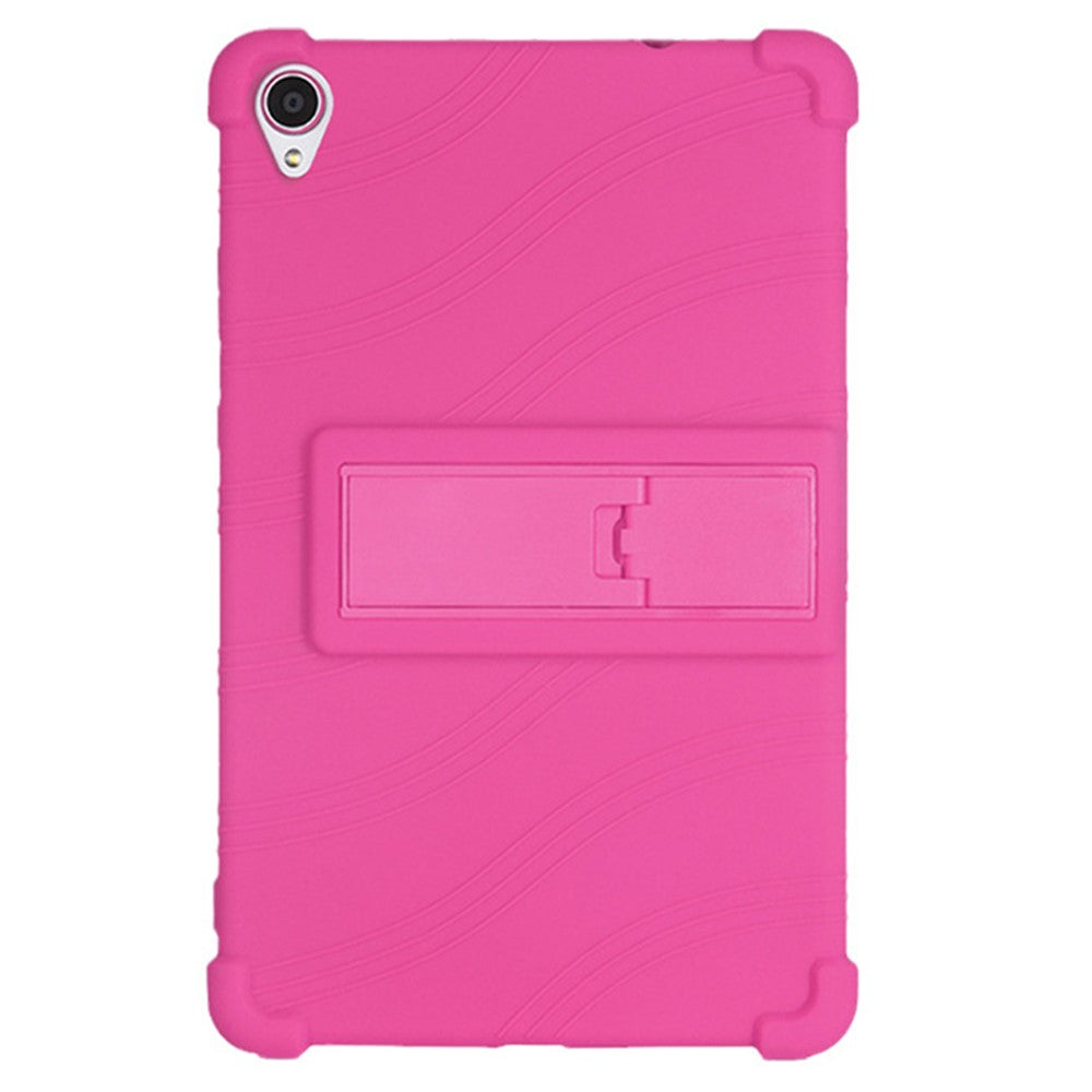 For Lenovo Tab M8 (FHD) TB-8505 / TB-8705 Kickstand Silicone Tablet Case Anti-Slip Kids Friendly Shockproof Soft Cover - Rose