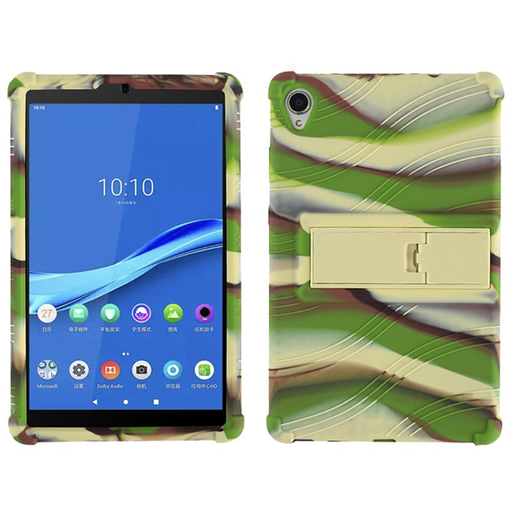 For Lenovo Tab M8 (3rd Gen) / Tab M8 (2nd Gen) TB-8506FS / XS Silicone Protective Cover Anti-Slip Kickstand Tablet Case - Camouflage