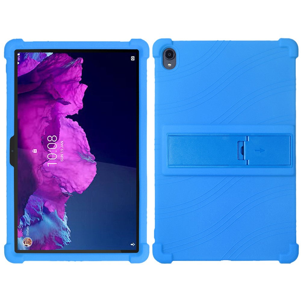 For Lenovo Tab K11 TB-J606N Silicone Tablet Case Kickstand Shockproof Protective Cover - Dark Blue