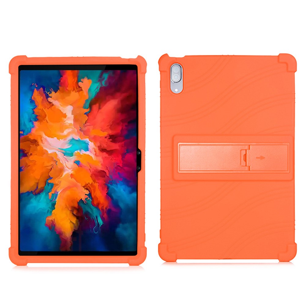 For Lenovo Tab P11 Pro (2020) TB-J706F Anti-Slip Silicone Protective Skin Shockproof Tablet Cover with PC Kickstand - Orange