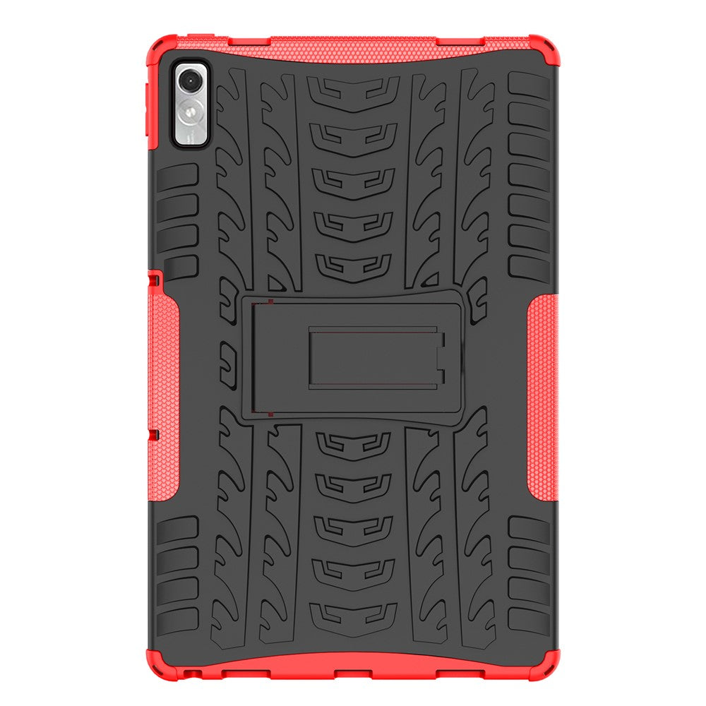 For Lenovo Tab P11 Gen 2 Anti-drop Tablet Case Tire Texture Kickstand Soft TPU Hard PC Protective Tablet Cover - Red