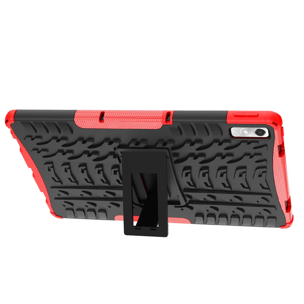 For Lenovo Tab P11 Gen 2 Anti-drop Tablet Case Tire Texture Kickstand Soft TPU Hard PC Protective Tablet Cover - Red