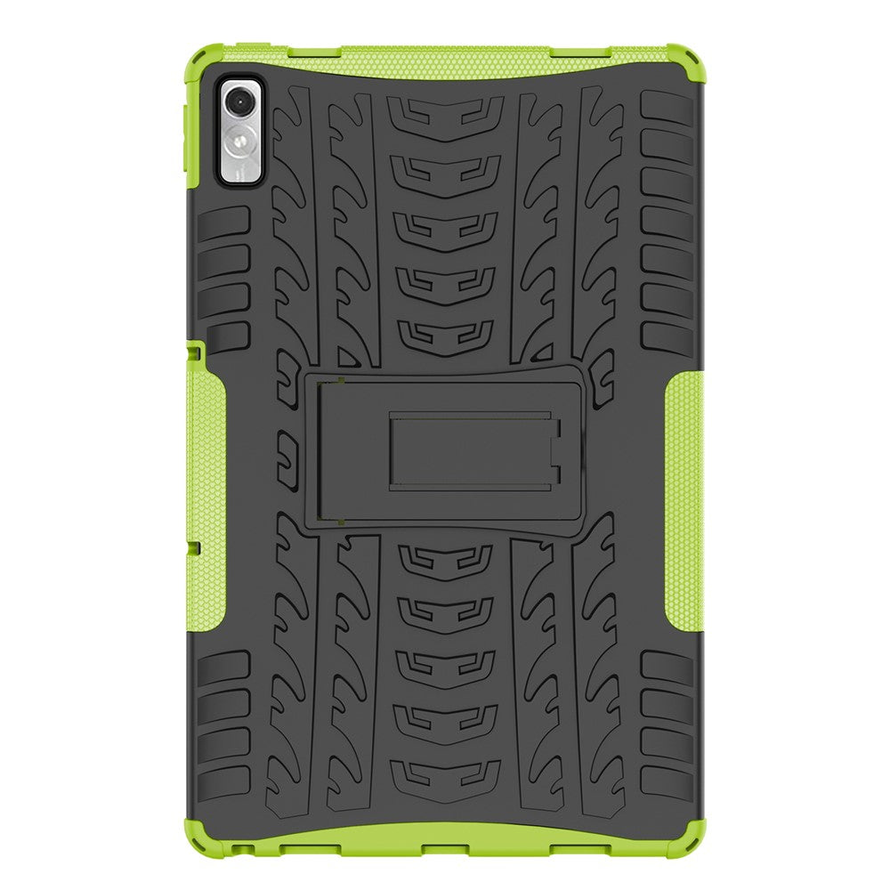 For Lenovo Tab P11 Gen 2 Anti-drop Tablet Case Tire Texture Kickstand Soft TPU Hard PC Protective Tablet Cover - Green