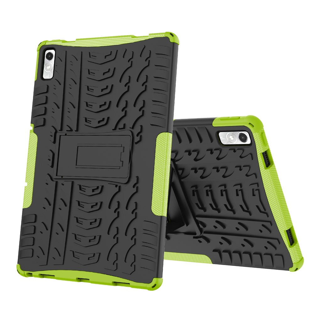 For Lenovo Tab P11 Gen 2 Anti-drop Tablet Case Tire Texture Kickstand Soft TPU Hard PC Protective Tablet Cover - Green