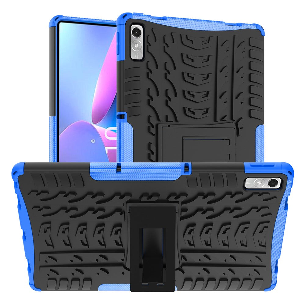 For Lenovo Tab P11 Gen 2 Anti-drop Tablet Case Tire Texture Kickstand Soft TPU Hard PC Protective Tablet Cover - Blue