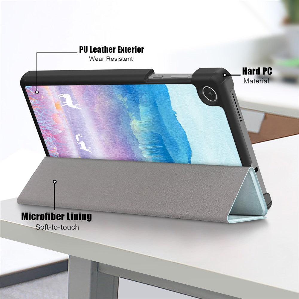 For Lenovo Tab M8 (4th Gen) 2024 TB-301XU / M8 (4th Gen) 2023 TB-300FU Tri-Fold Stand Tablet PU Leather Cover - Fantasy Deer