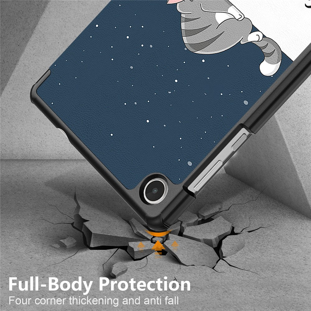 For Lenovo Tab M8 (4th Gen) 2024 TB-301XU / M8 (4th Gen) 2023 TB-300FU Tri-Fold Stand Tablet PU Leather Cover - Cat