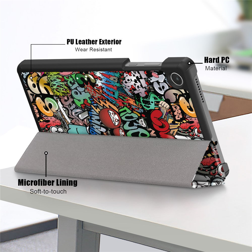 For Lenovo Tab M8 (4th Gen) 2024 TB-301XU / M8 (4th Gen) 2023 TB-300FU Tri-Fold Stand Tablet PU Leather Cover - Graffiti