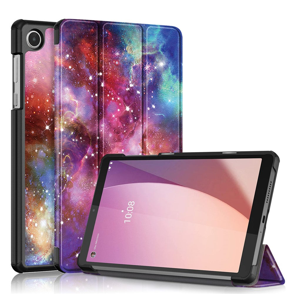 For Lenovo Tab M8 (4th Gen) 2024 TB-301XU / M8 (4th Gen) 2023 TB-300FU Tri-Fold Stand Tablet PU Leather Cover - Galaxy