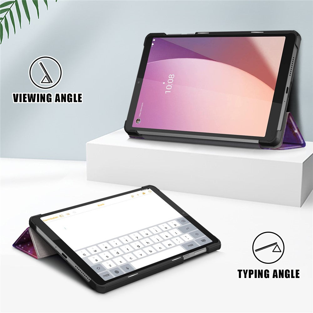 For Lenovo Tab M8 (4th Gen) 2024 TB-301XU / M8 (4th Gen) 2023 TB-300FU Tri-Fold Stand Tablet PU Leather Cover - Galaxy