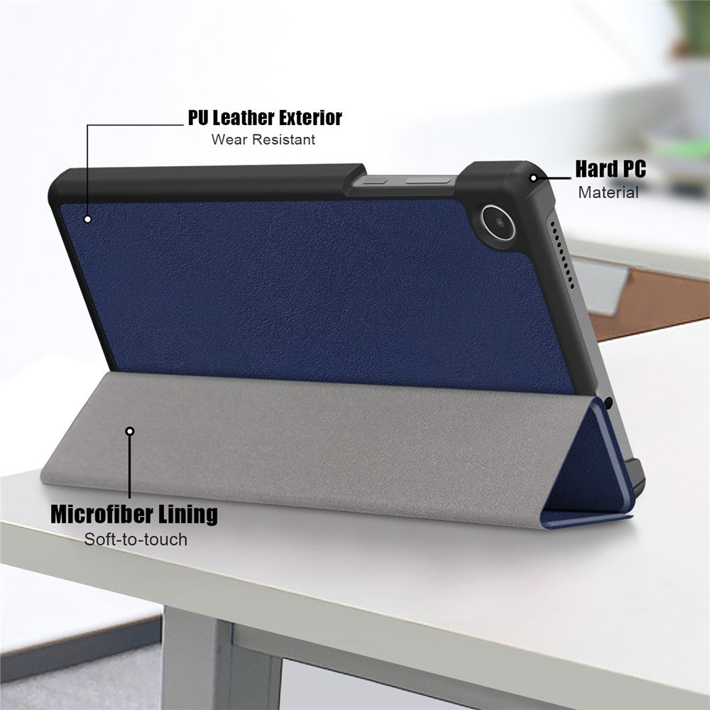 For Lenovo Tab M8 (4th Gen) 2024 TB-301XU / M8 (4th Gen) 2023 TB-300FU Tri-Fold Stand Solid Color PU Leather Tablet Cover - Dark Blue