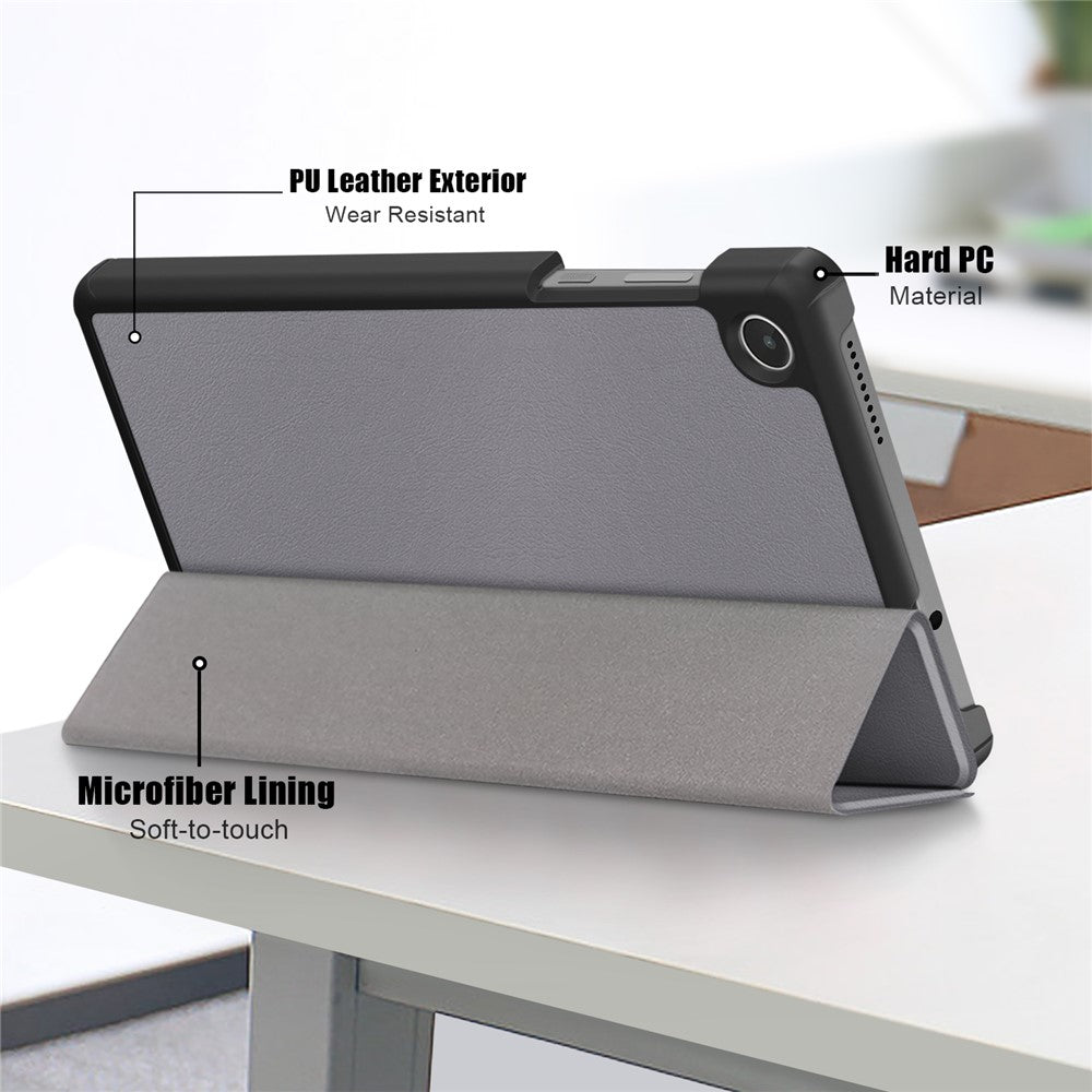 For Lenovo Tab M8 (4th Gen) 2024 TB-301XU / M8 (4th Gen) 2023 TB-300FU Tri-Fold Stand Solid Color PU Leather Tablet Cover - Grey