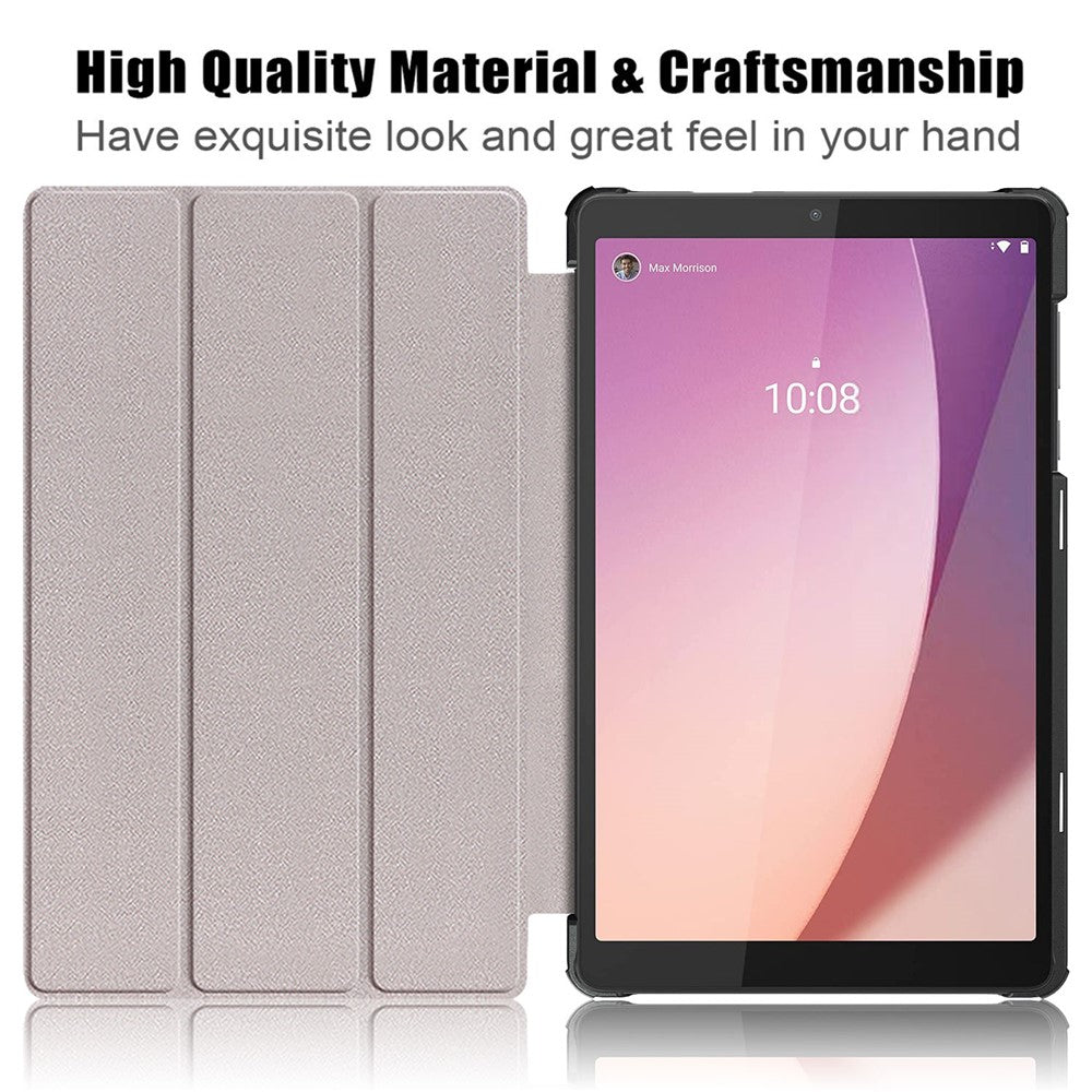 For Lenovo Tab M8 (4th Gen) 2024 TB-301XU / M8 (4th Gen) 2023 TB-300FU Tri-Fold Stand Solid Color PU Leather Tablet Cover - Rose Gold
