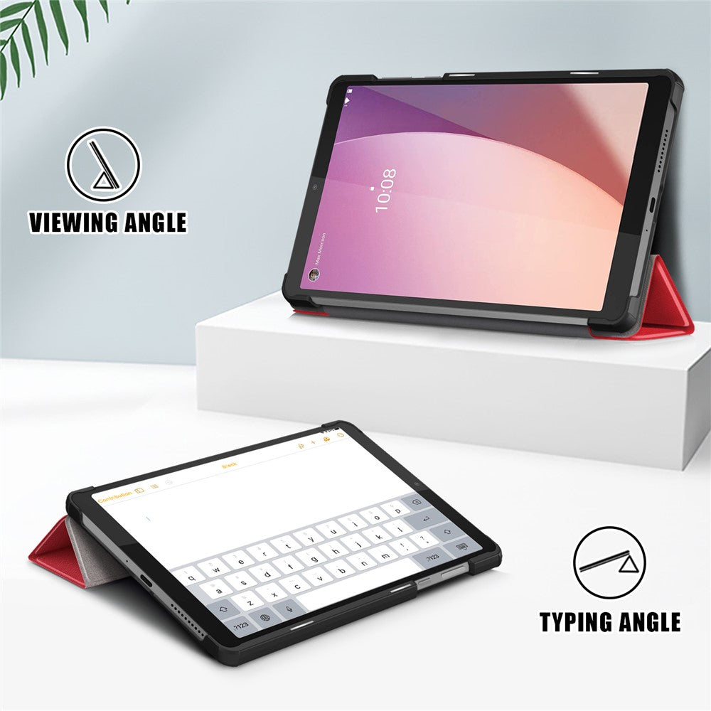 For Lenovo Tab M8 (4th Gen) 2024 TB-301XU / M8 (4th Gen) 2023 TB-300FU Tri-Fold Stand Solid Color PU Leather Tablet Cover - Red