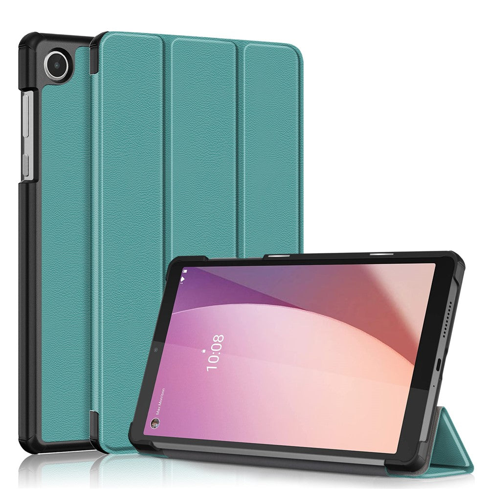 For Lenovo Tab M8 (4th Gen) 2024 TB-301XU / M8 (4th Gen) 2023 TB-300FU Tri-Fold Stand Solid Color PU Leather Tablet Cover - Blackish Green