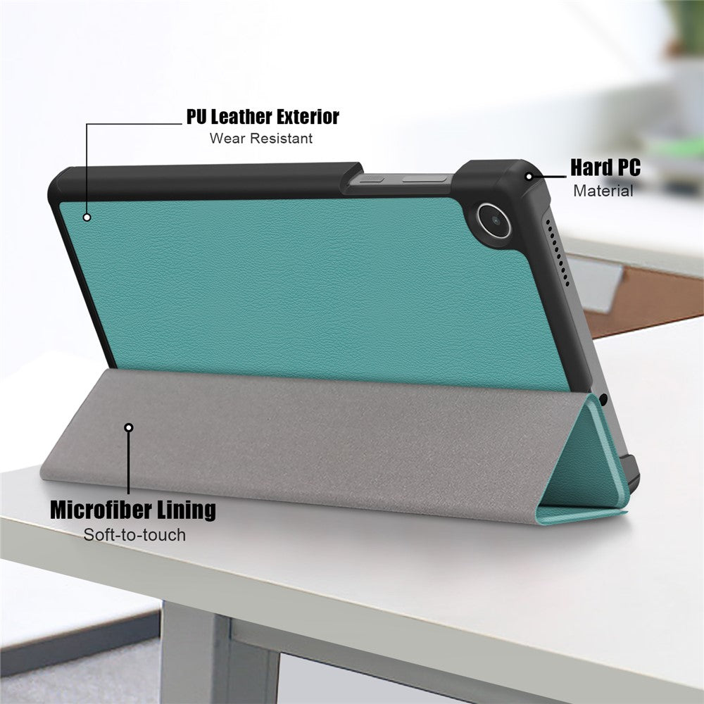 For Lenovo Tab M8 (4th Gen) 2024 TB-301XU / M8 (4th Gen) 2023 TB-300FU Tri-Fold Stand Solid Color PU Leather Tablet Cover - Blackish Green