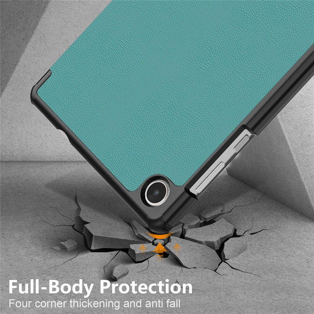 For Lenovo Tab M8 (4th Gen) 2024 TB-301XU / M8 (4th Gen) 2023 TB-300FU Tri-Fold Stand Solid Color PU Leather Tablet Cover - Blackish Green