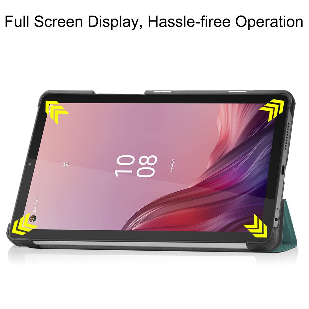 For Lenovo Tab M9 Anti-scratch PU Leather Tablet Case Tri-fold Stand Protective Cover - Blackish Green