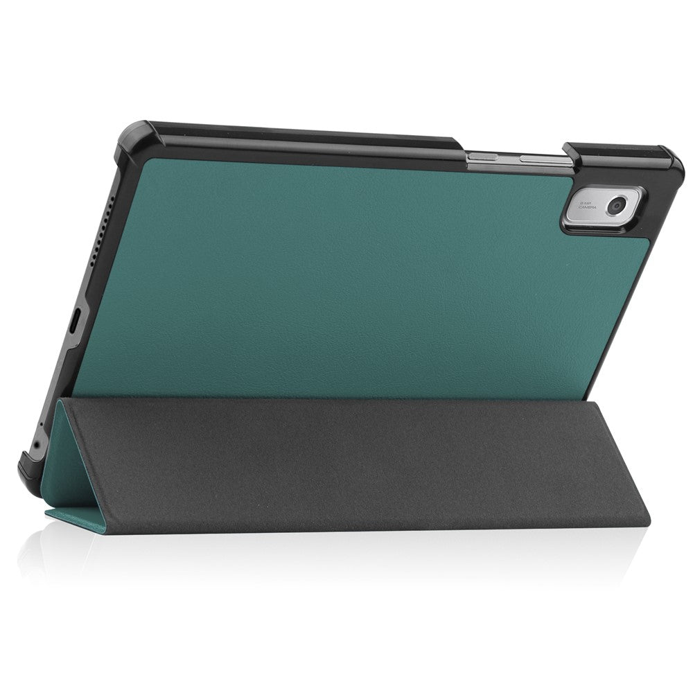 For Lenovo Tab M9 Anti-scratch PU Leather Tablet Case Tri-fold Stand Protective Cover - Blackish Green