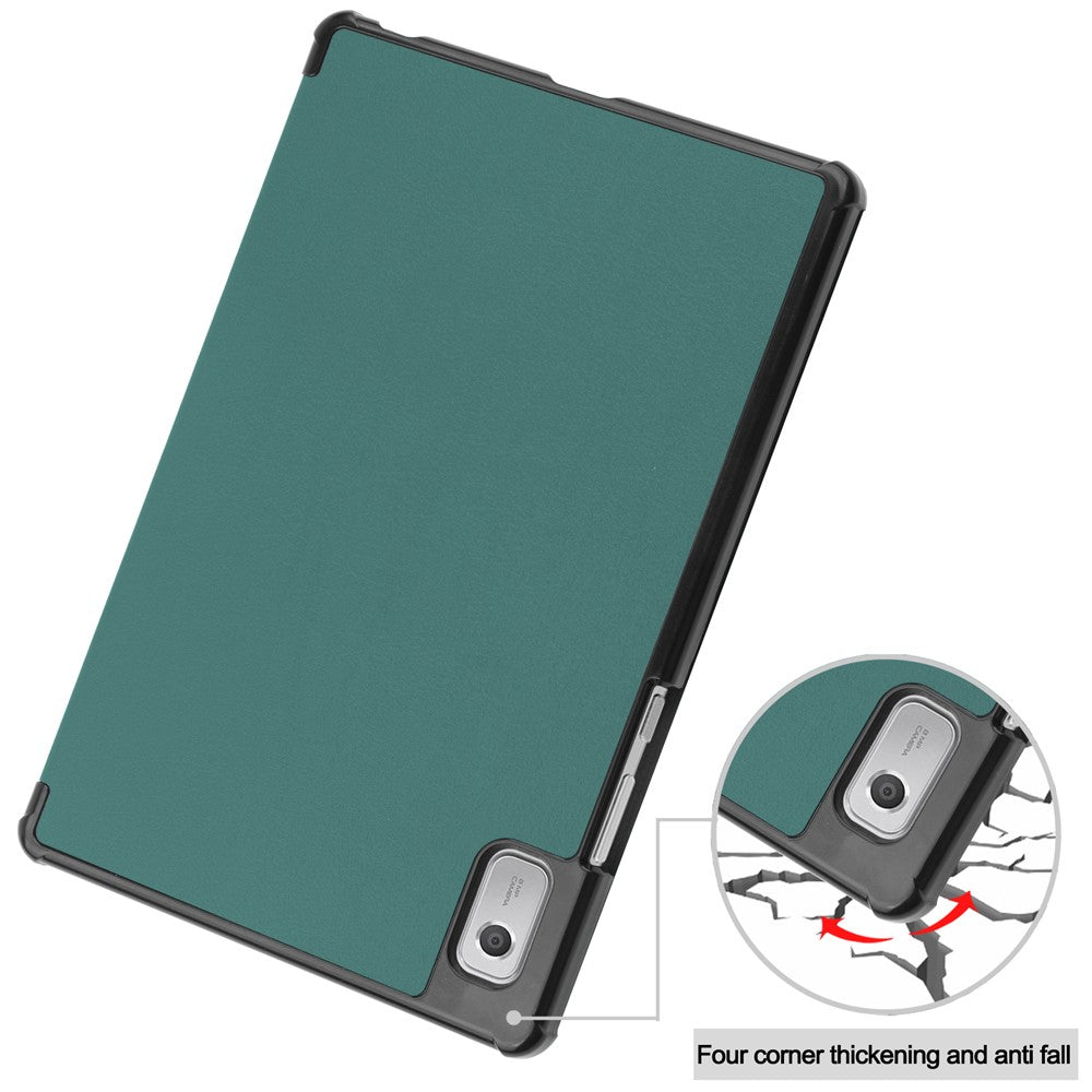 For Lenovo Tab M9 Anti-scratch PU Leather Tablet Case Tri-fold Stand Protective Cover - Blackish Green