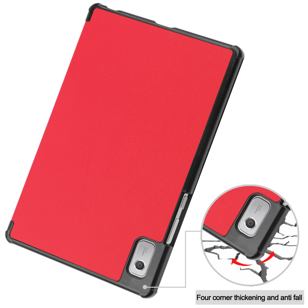 For Lenovo Tab M9 Anti-scratch PU Leather Tablet Case Tri-fold Stand Protective Cover - Red