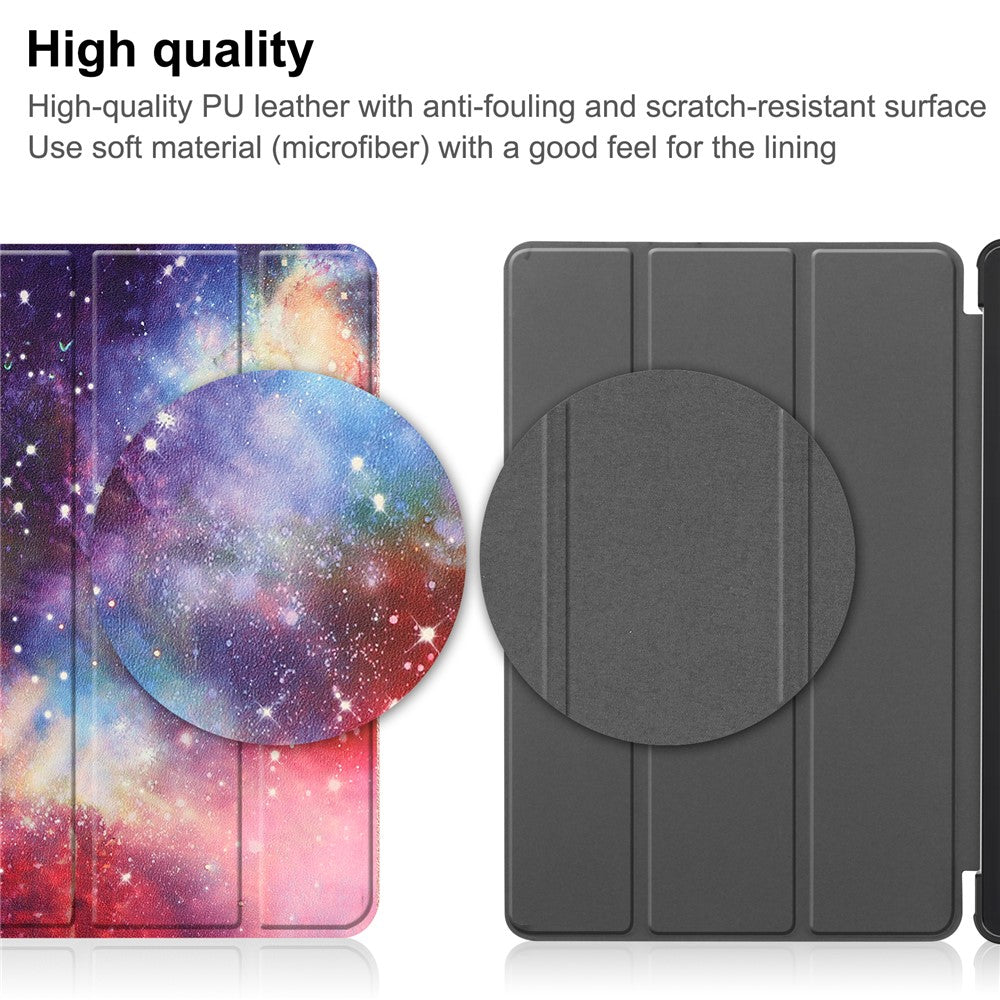 Tri-fold Stand Tablet Case for Lenovo Tab M9 Pattern Printing PU Leather + PC Protective Cover - Starry Sky