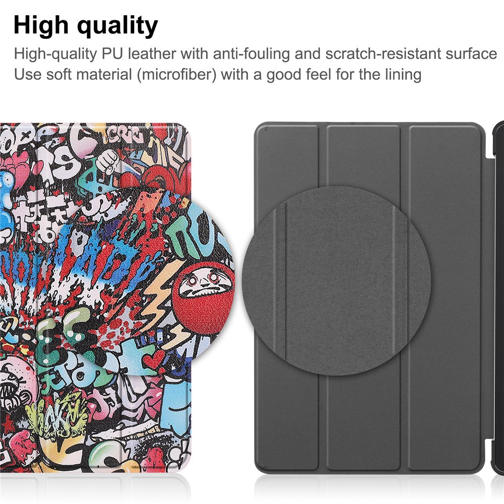 Tri-fold Stand Tablet Case for Lenovo Tab M9 Pattern Printing PU Leather + PC Protective Cover - Graffiti
