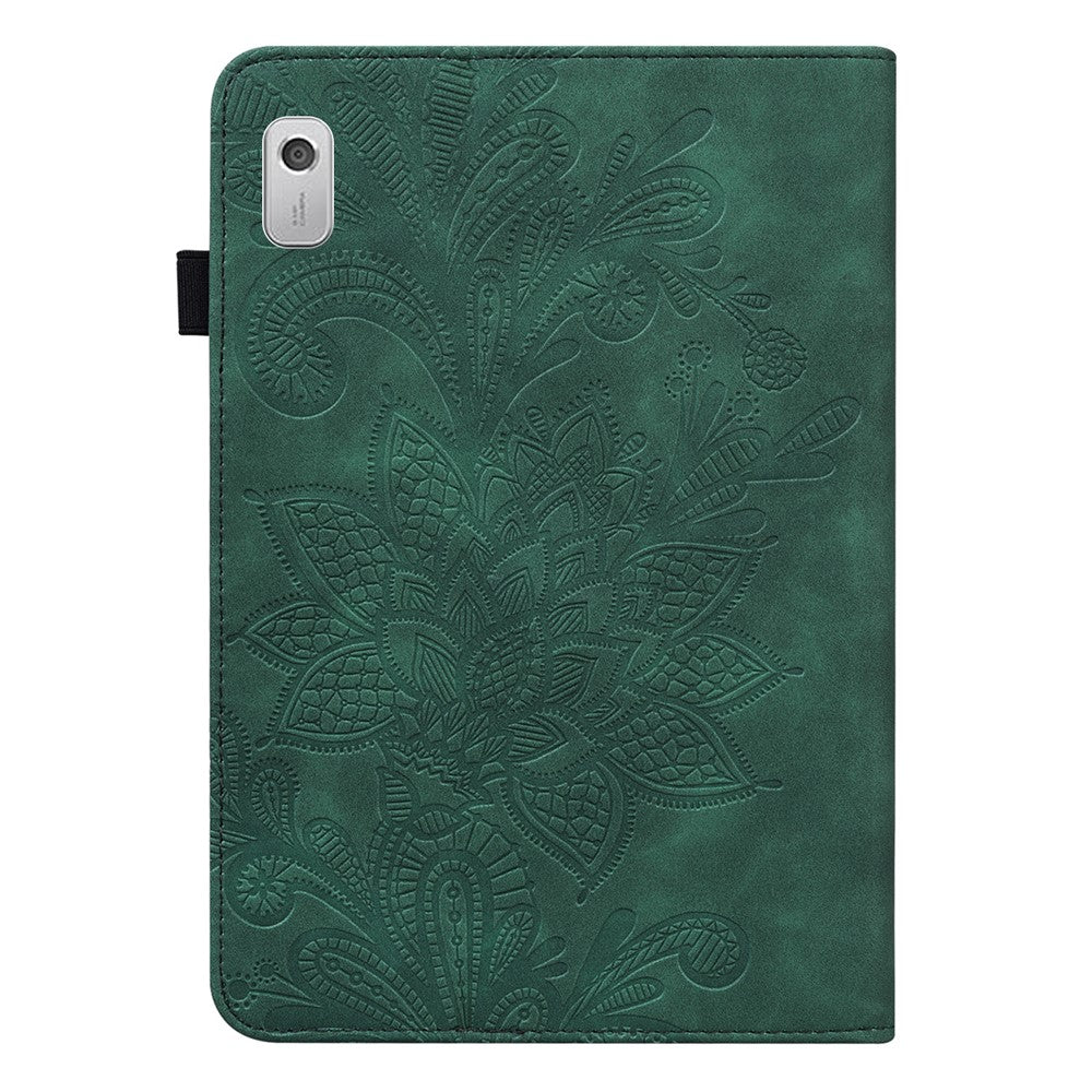 For Lenovo Tab M9 Flower Imprinting Tablet Cover PU Leather Stand Wallet Protective Case - Green